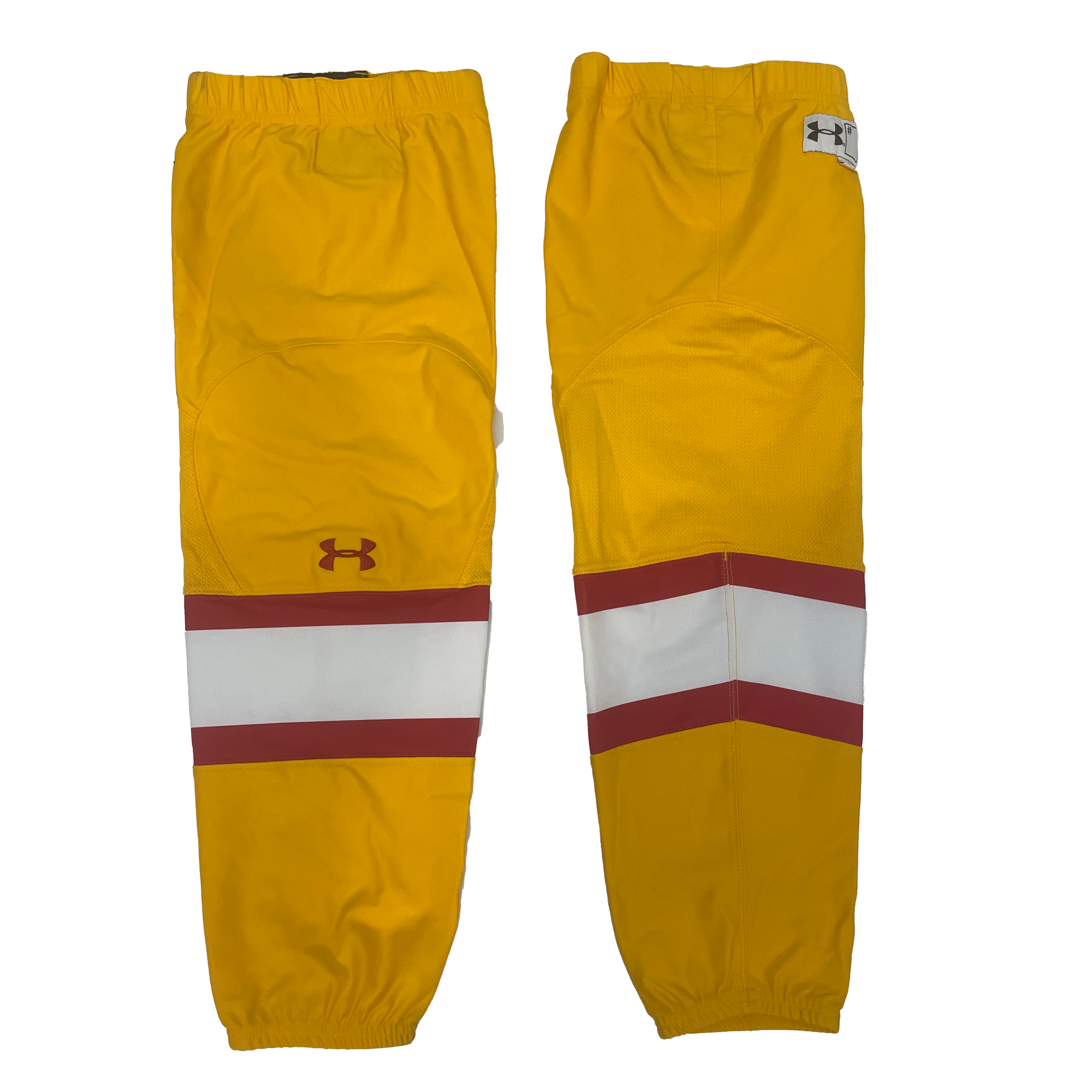 NCAA - Nouvelles chaussettes de hockey Under Armour (jaune/rouge/blanc)